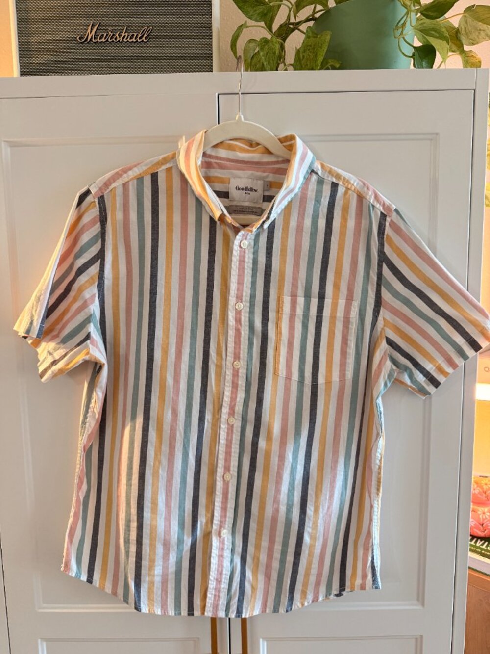 Goodfellow & Co Striped Short Sleeve Button-Up, Size L